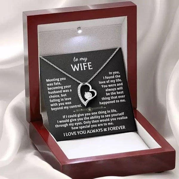 To My Wife, Heart Necklace with LED Gift Box