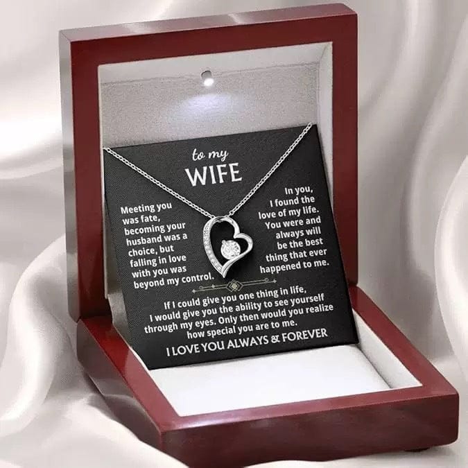 To My Wife, Heart Necklace with LED Gift Box