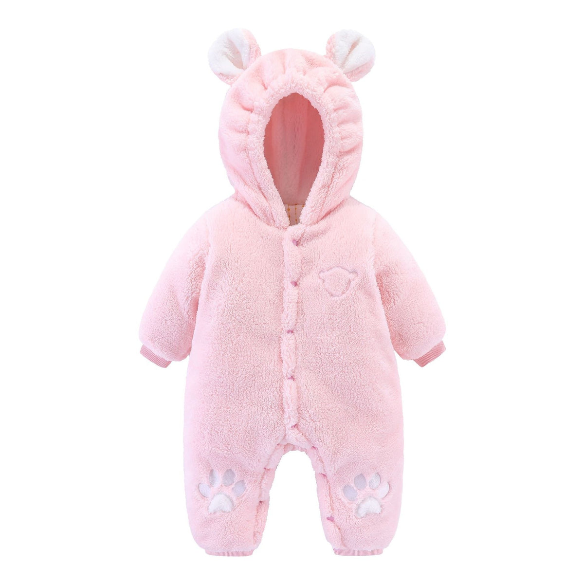 Adorable Plush Bear Onesie for Babies - Warm Hooded Jumpsuit with Paw Print Detail