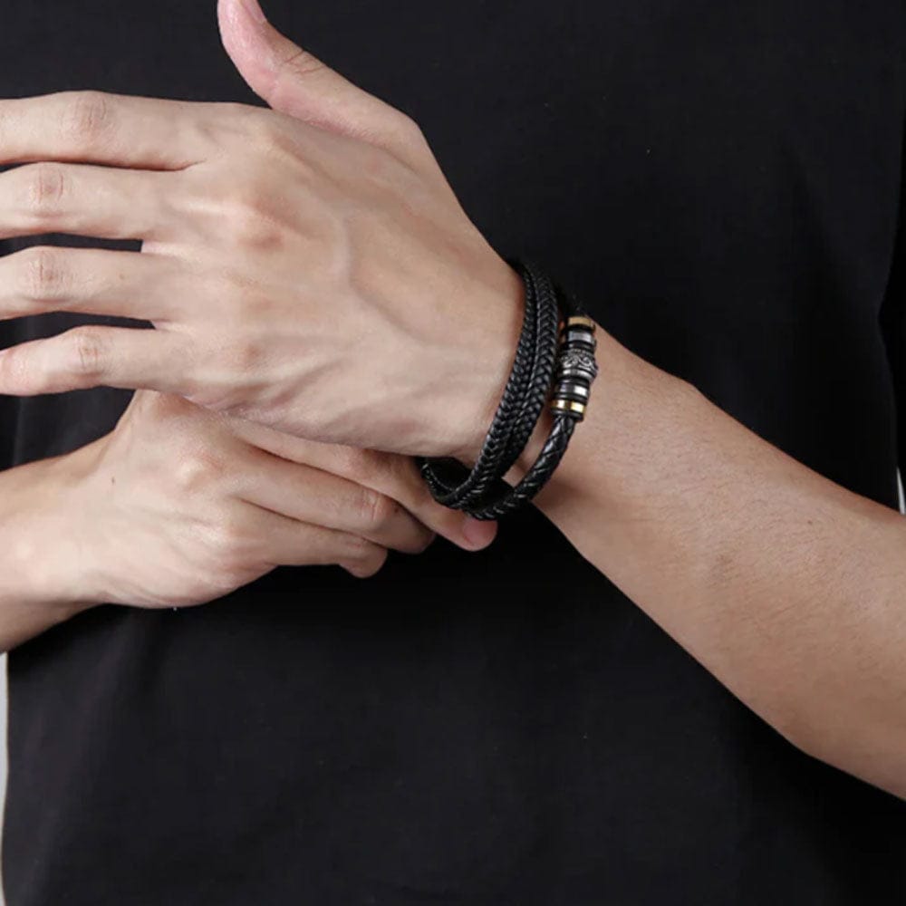 To My Son, Stainless Steel and Leather Rope Bracelet and LED Gift Box