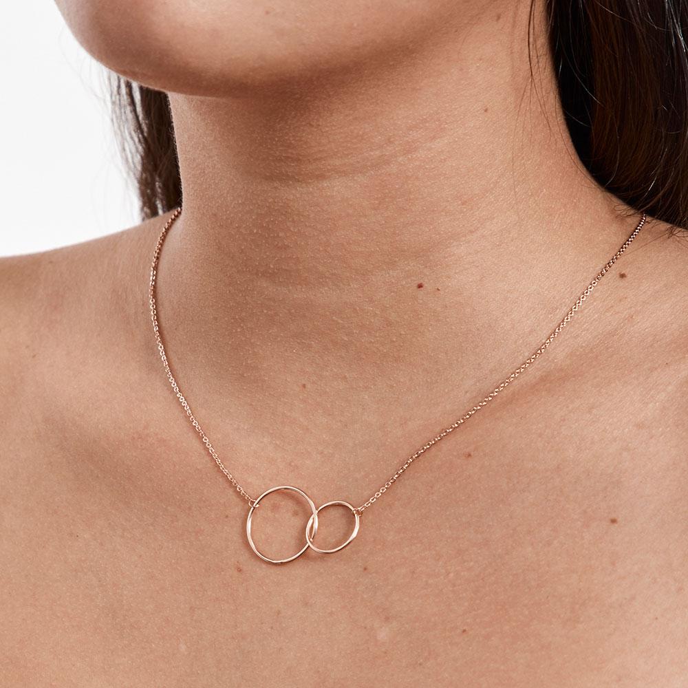 Aunt & Niece Necklace Set - 2 Asymmetrical Circle Pendants, Rose Gold, 18" Chain + Extender