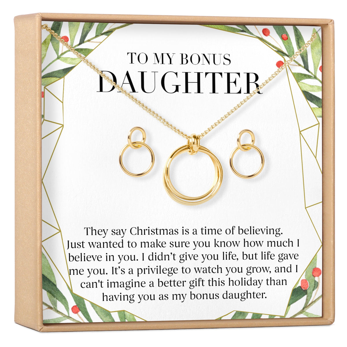 Christmas Gift for Stepdaughter Linked Circles Earring and Necklace Jewelry Set - Dear Ava