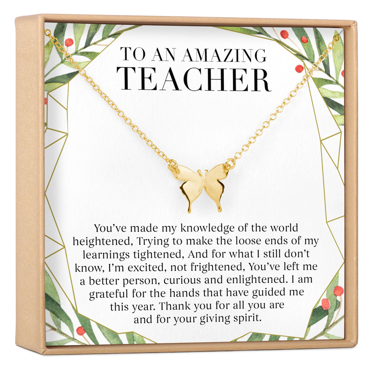 Christmas Gift for Teacher Butterfly Pendant Necklace - Dear Ava