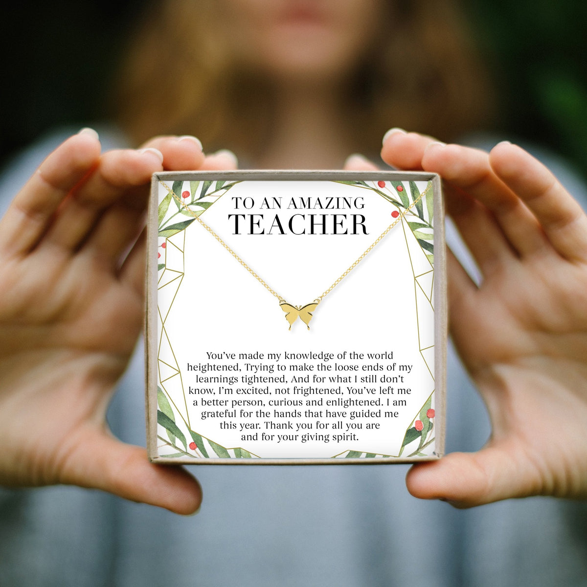 Christmas Gift for Teacher Butterfly Pendant Necklace - Dear Ava