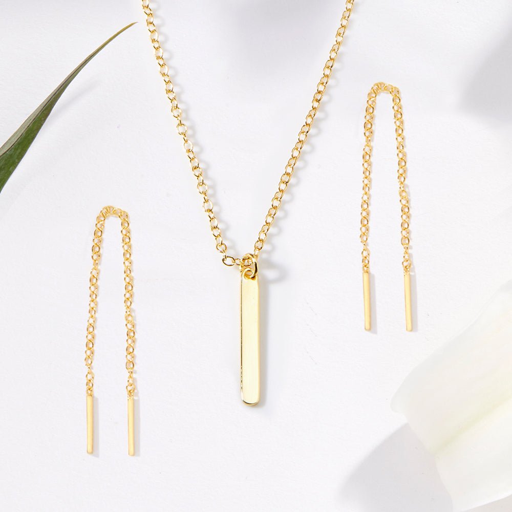 Mother Gold Bar Earring Threader and Necklace Jewelry Set - Dear Ava