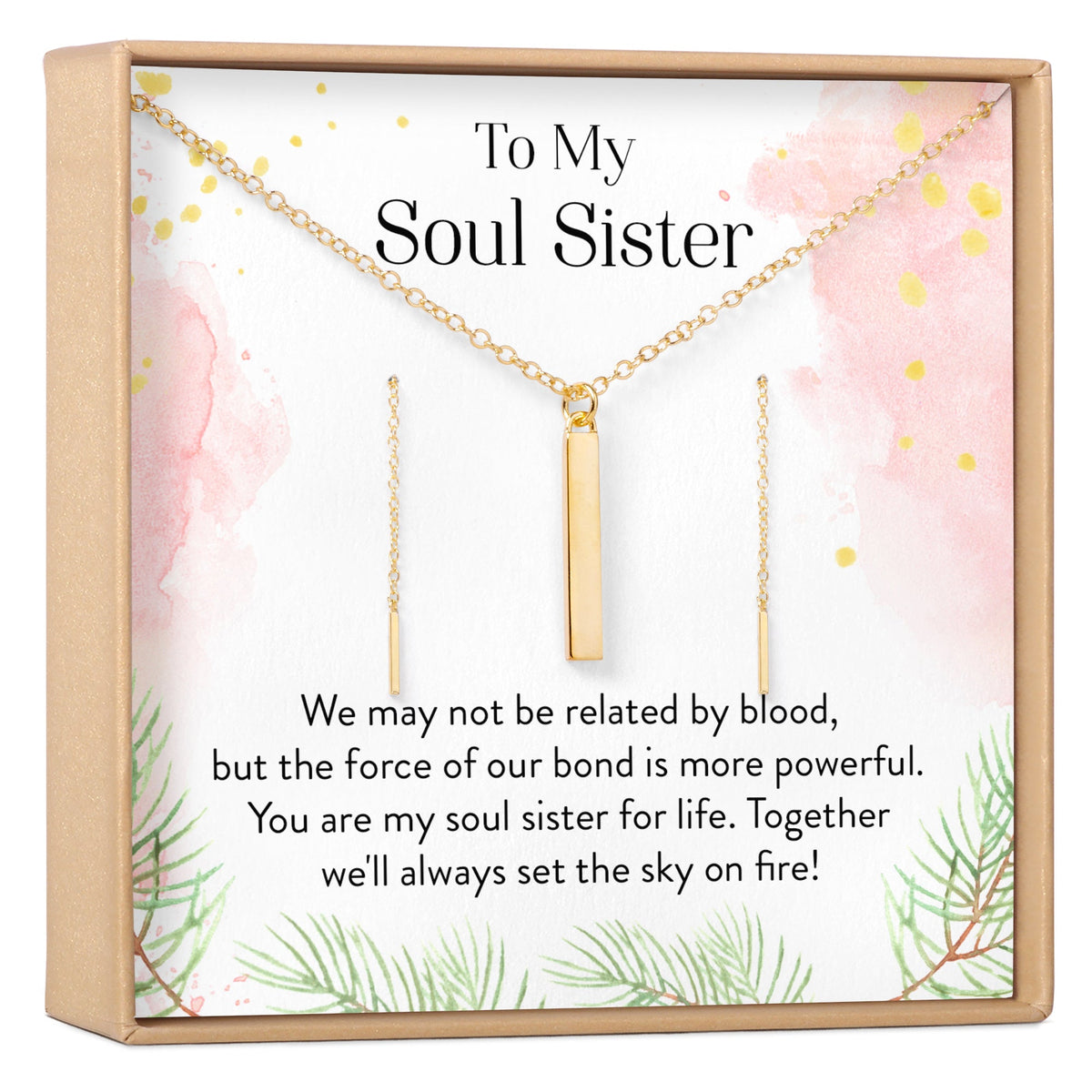 Soul Sisters Gold Bar Earring Threader and Necklace Jewelry Set - Dear Ava