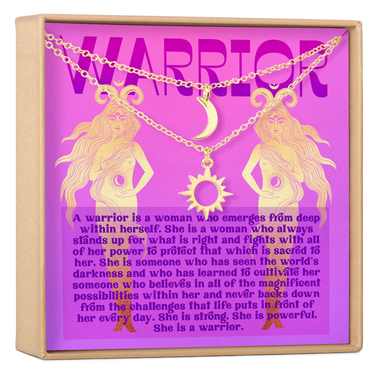 Warrior Sun and Moon Pendants Necklace Set - Dear Ava