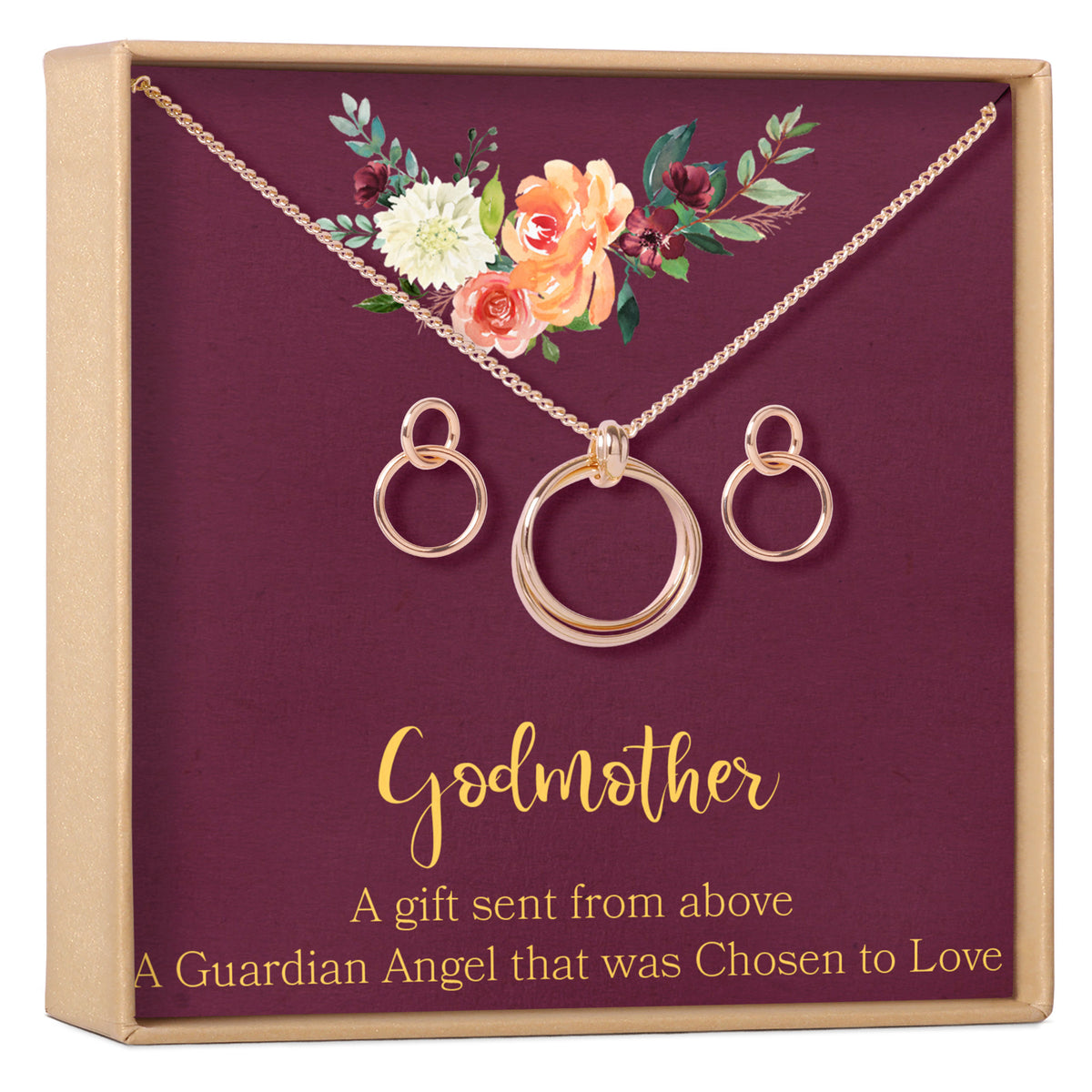 Godmother Linked Circles Earring and Necklace Jewelry Set
