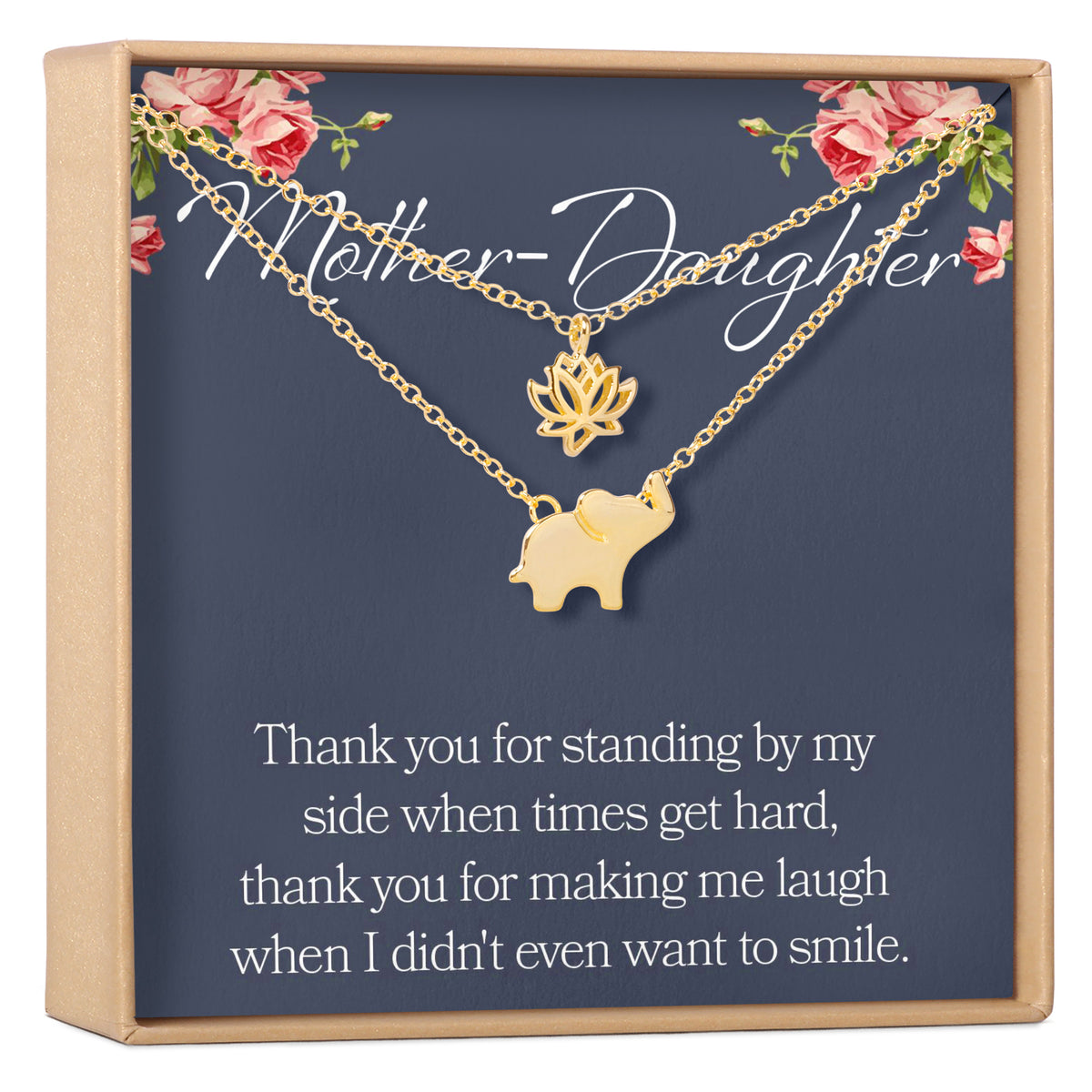 Mother &amp; Daughter Lotus and Elephant Pendant Necklace Set