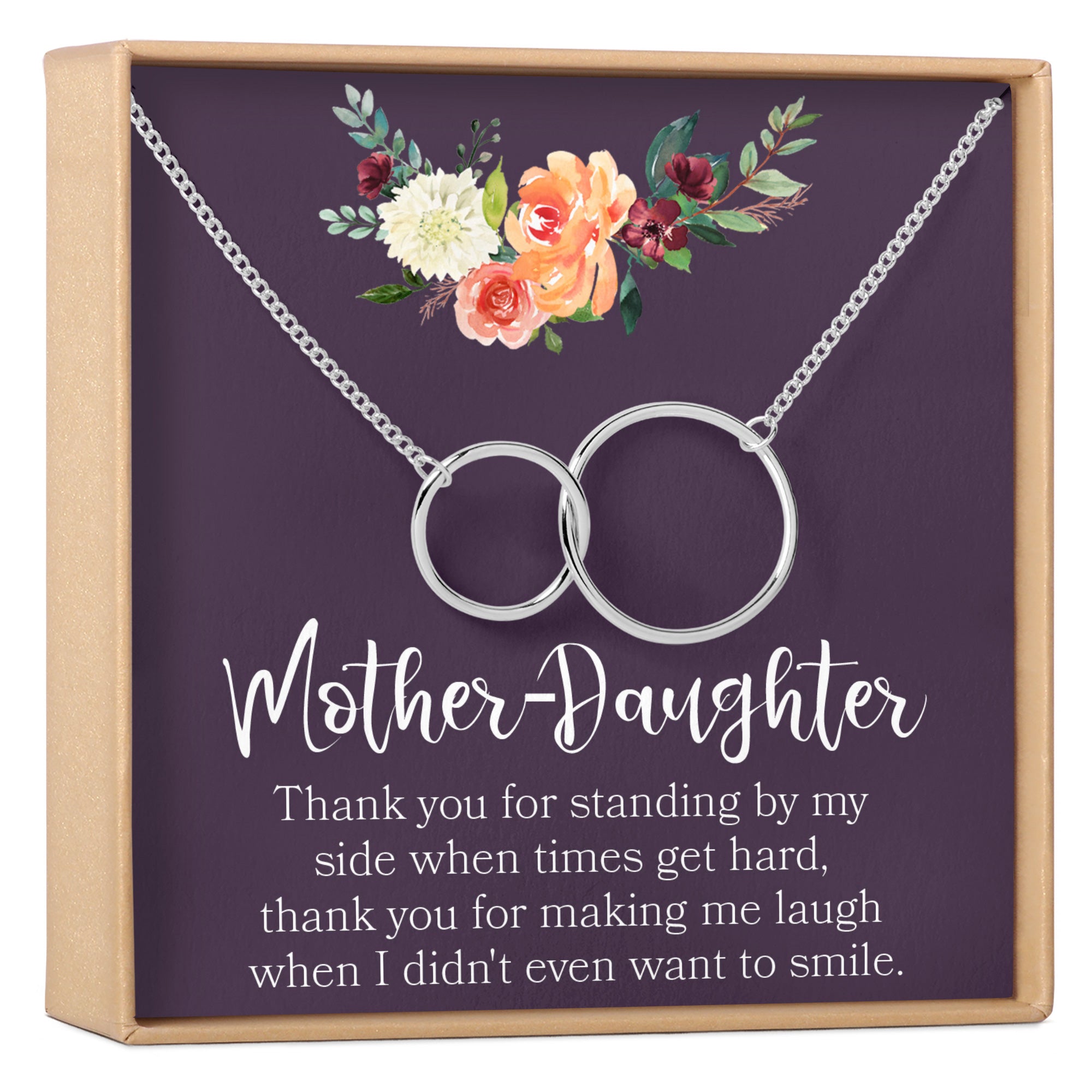 Mother Daughter Necklace Mothers Day Gift for Mom 2 Interlocking Circles with Box and Card