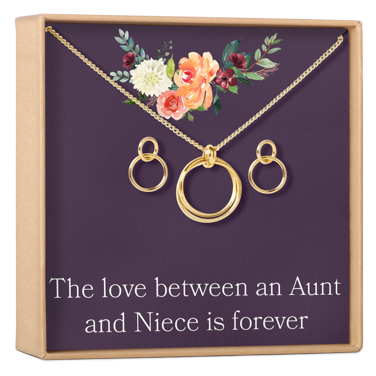 Aunt-Niece Linked Circles Earring and Necklace Jewelry Set