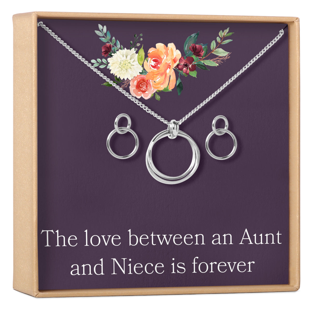 Aunt-Niece Linked Circles Earring and Necklace Jewelry Set