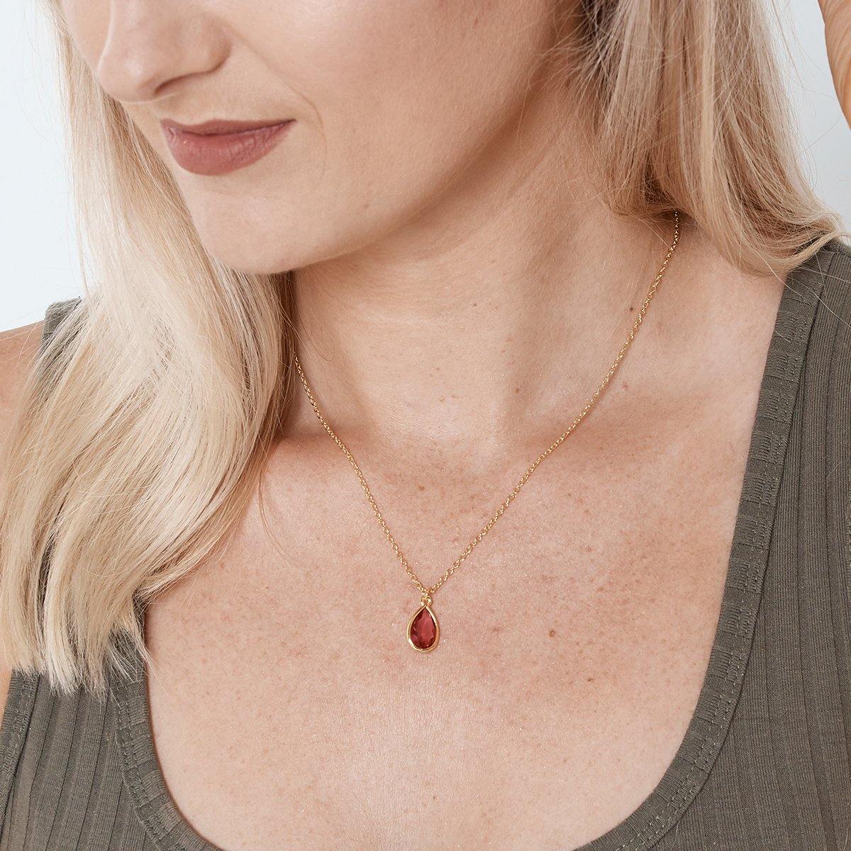 January Birthstone / Garnet Crystal Charm Necklace - Dear Ava