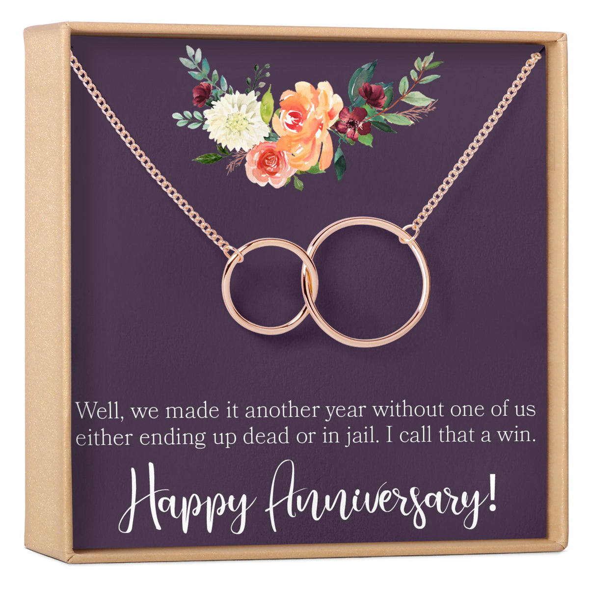 Anniversary Gift Necklace: Anniversary Gifts for Women, Wedding Anniversary, Girlfriend Gift, Wife Gift, 2 Interlocking Circles, Rose Gold