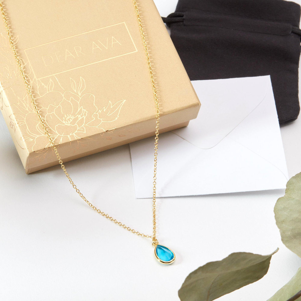 March Birthstone / Aquamarine Crystal Charm Necklace - Dear Ava