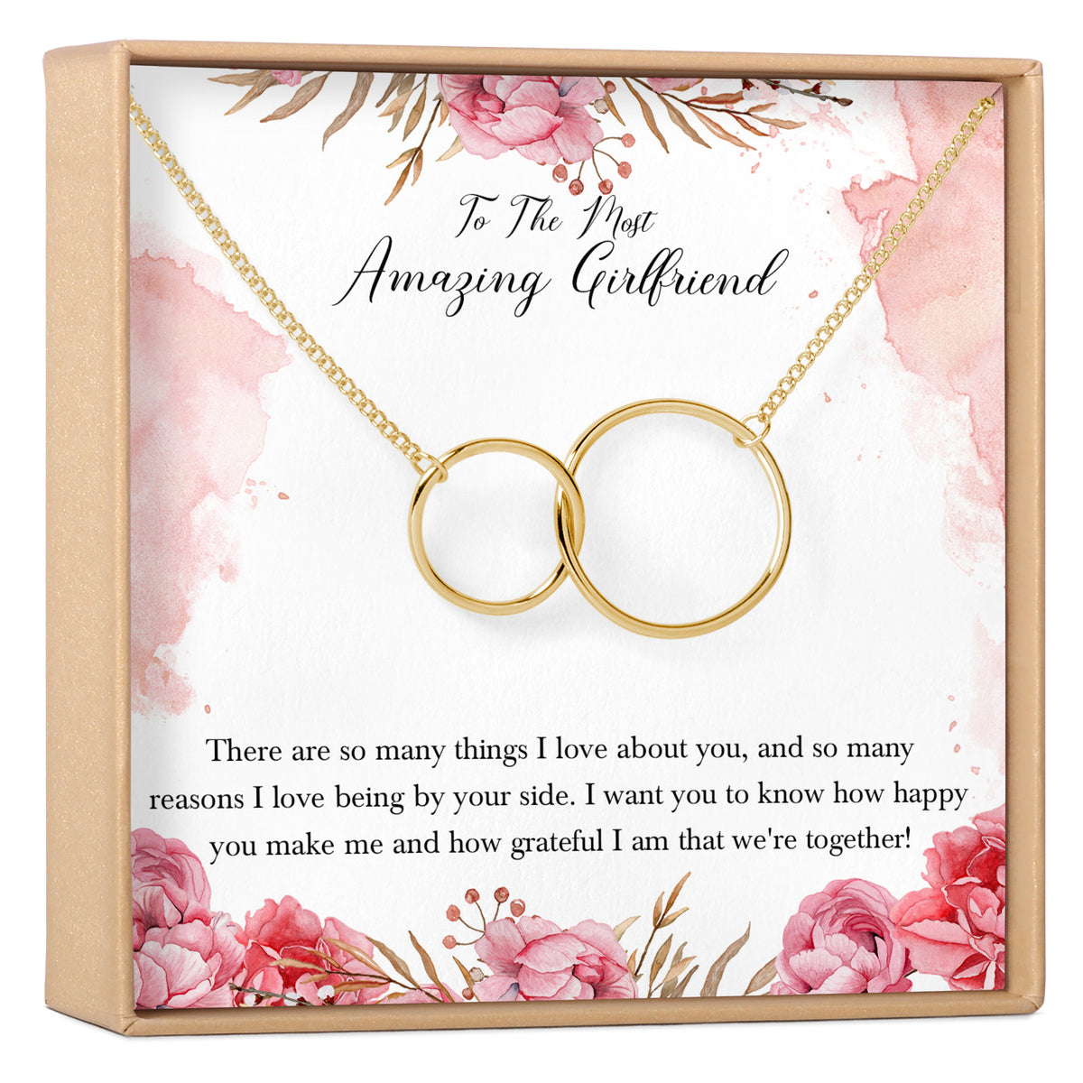 Gift for Girlfriend from Boyfriend Necklace: Anniversary, Valentine's Day, Birthday, Christmas, Thank You, Love You Present, 2 Interlocking Circles