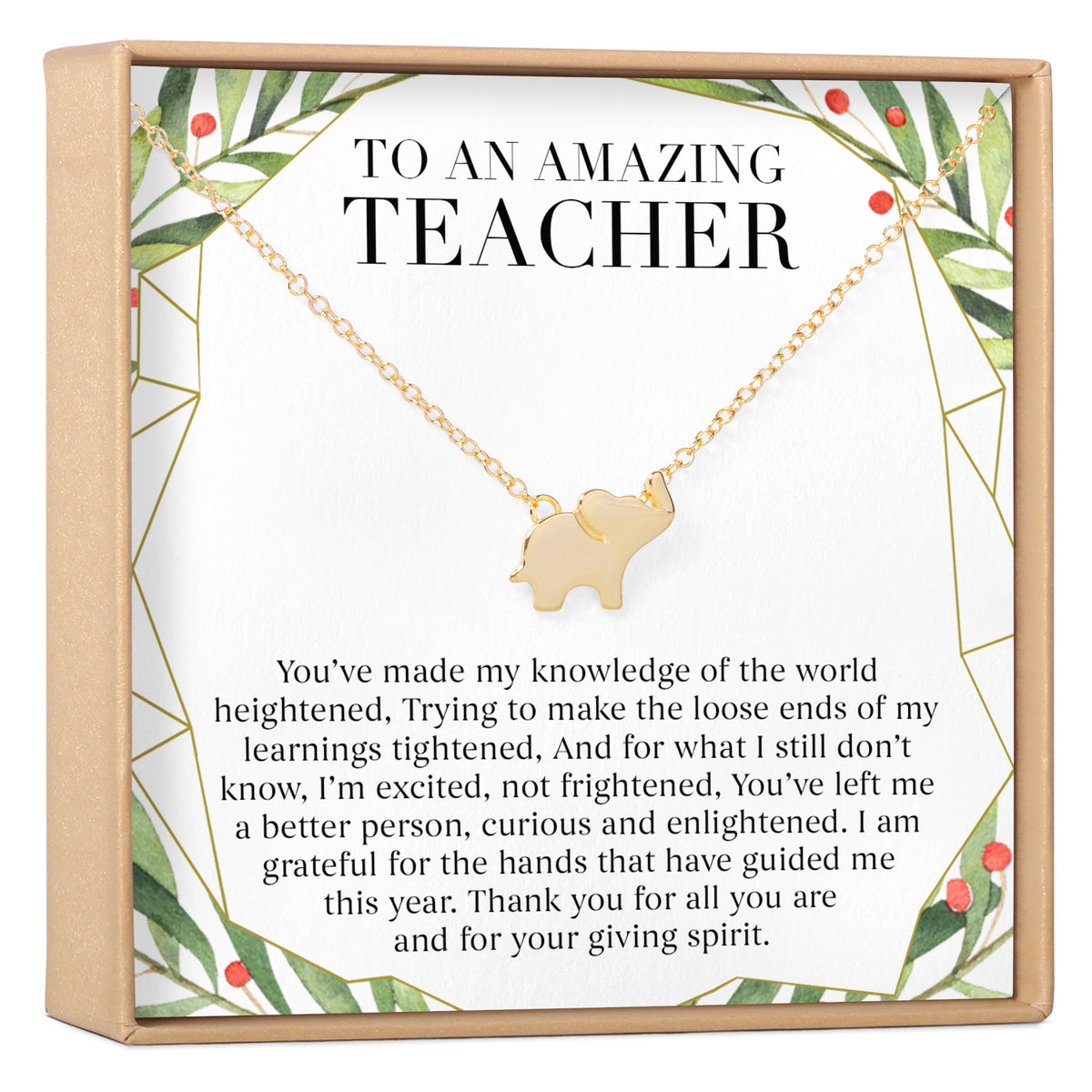 Christmas Gift for Teacher Elephant Pendant Necklace