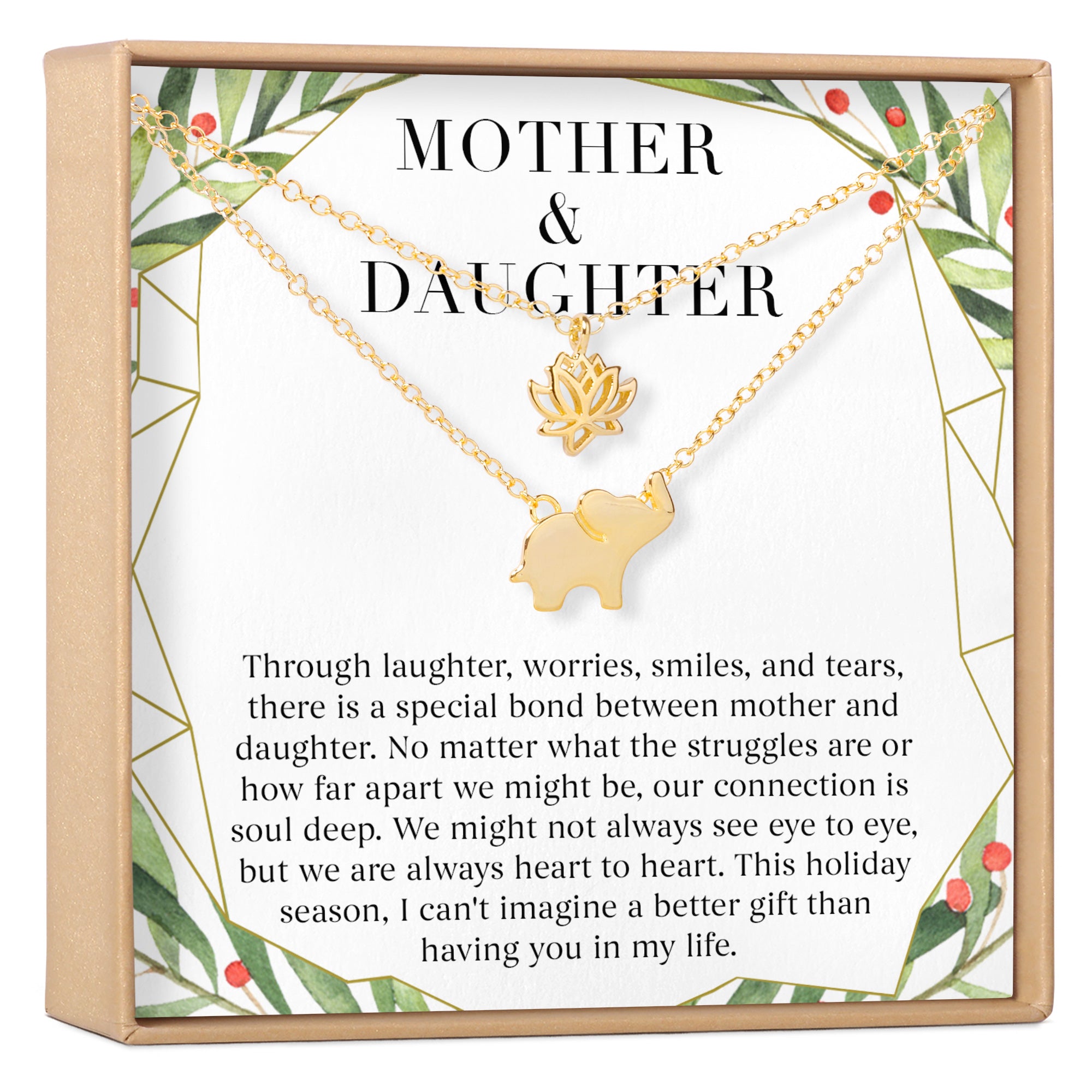 Mother and Daughter Christmas Card Necklace Jewelry Gift Set - Jewelry Gift  Set - Gift for Her - Gift for Mom and Daughter - Holiday Matching Heart