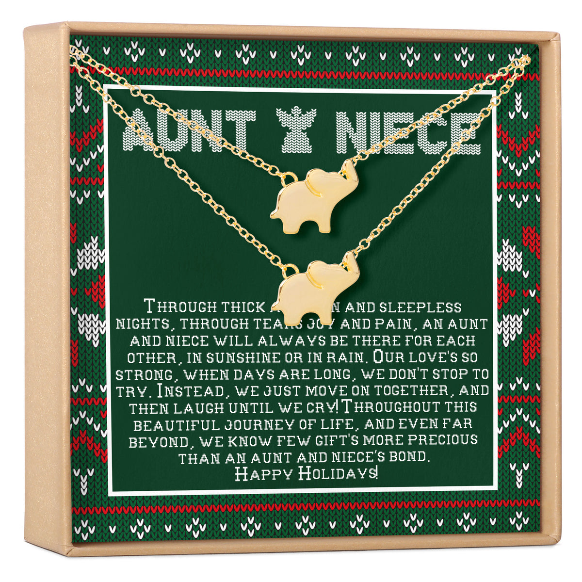 Aunt-Niece Christmas  Elephant Necklace Set