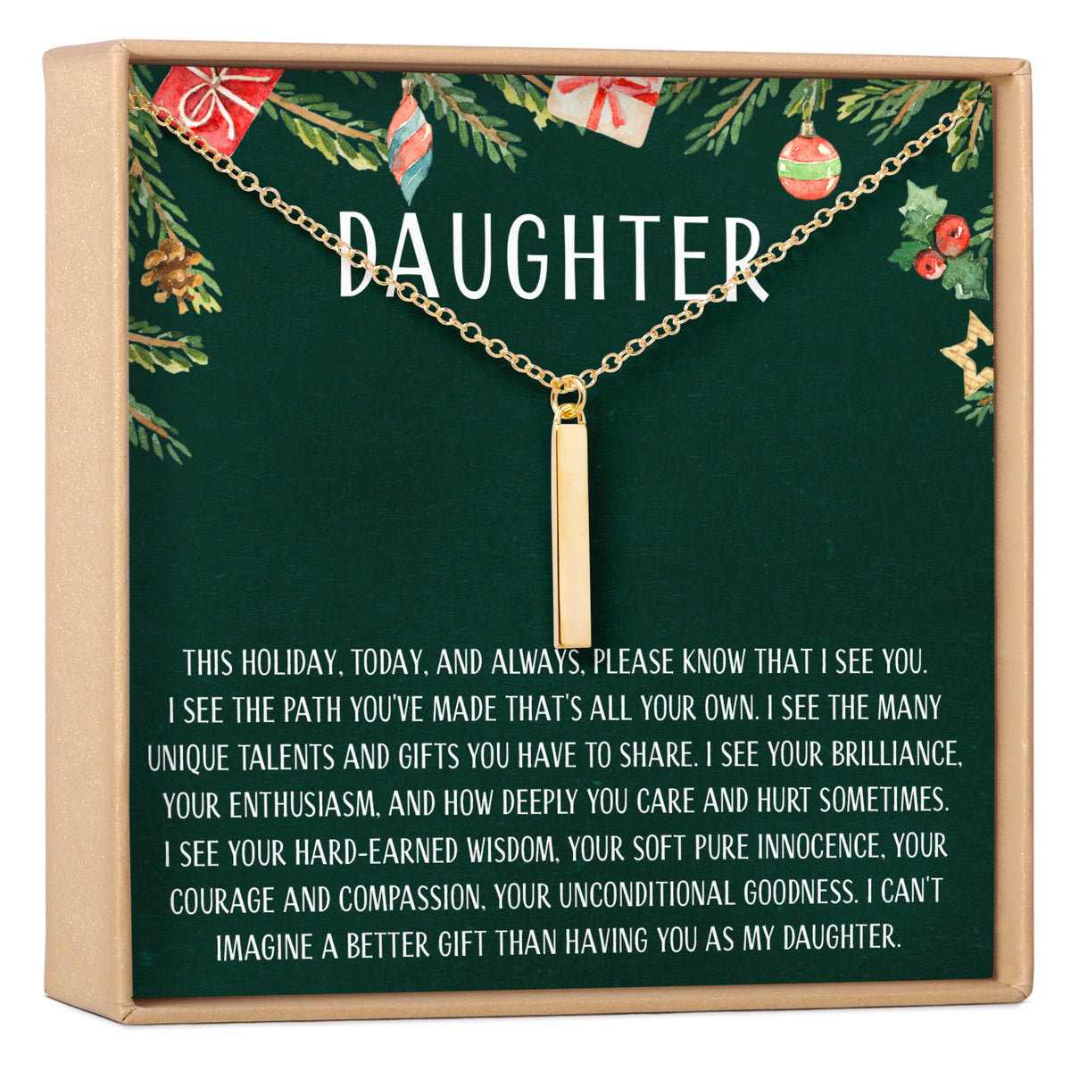 Christmas Gift for Daughter Vertical Bar  Necklace