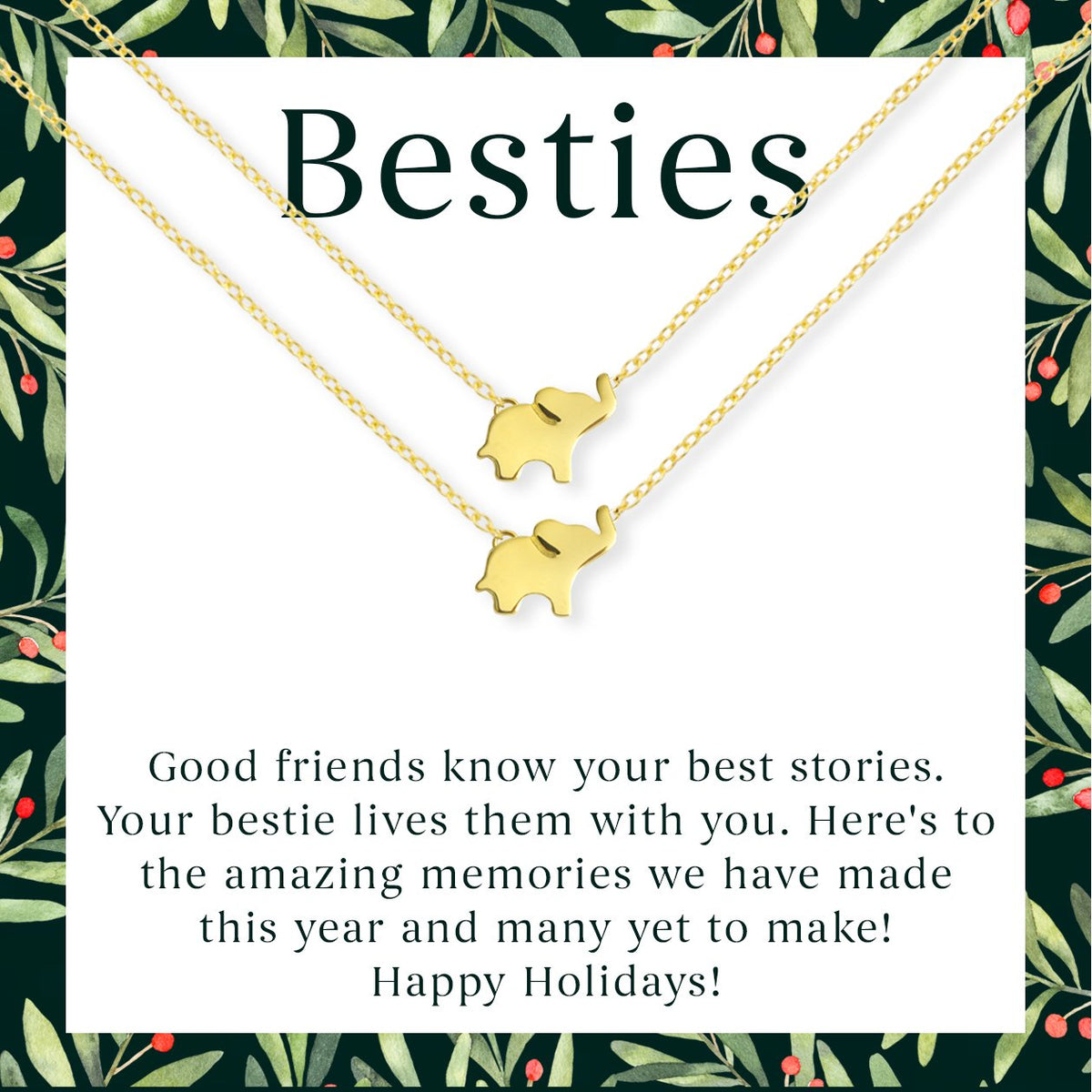 Besties Christmas Elephant Necklace Set
