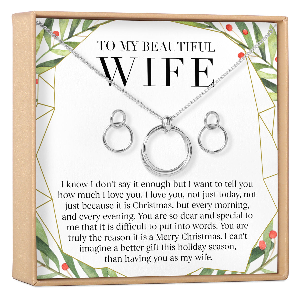 Christmas Gift for Wife Linked Circles Earring and Necklace Jewelry Set