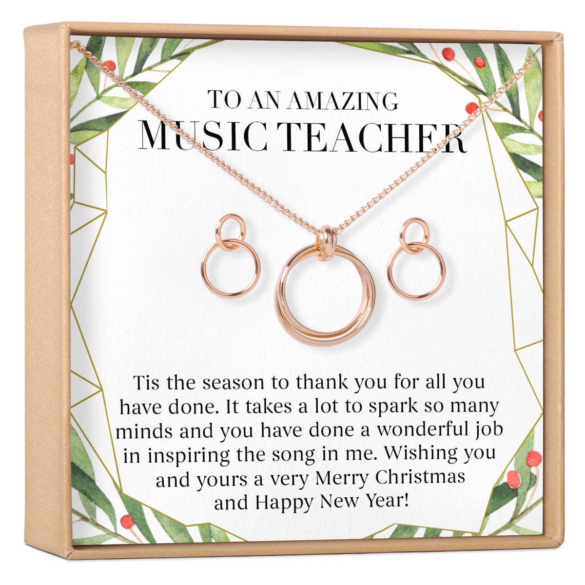 Christmas Gift for Music Teacher Linked Circles Earring and Necklace Jewelry Set