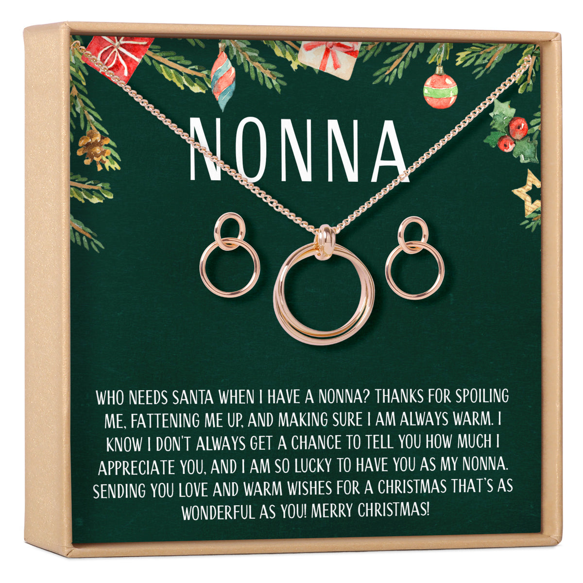Christmas Gift for Nonna Linked Circles Earring and Necklace Jewelry Set