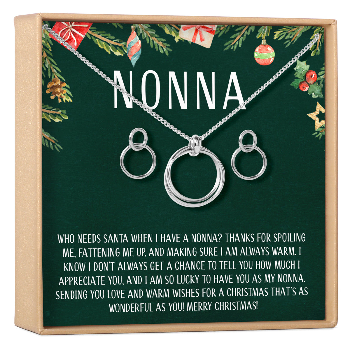 Christmas Gift for Nonna Linked Circles Earring and Necklace Jewelry Set
