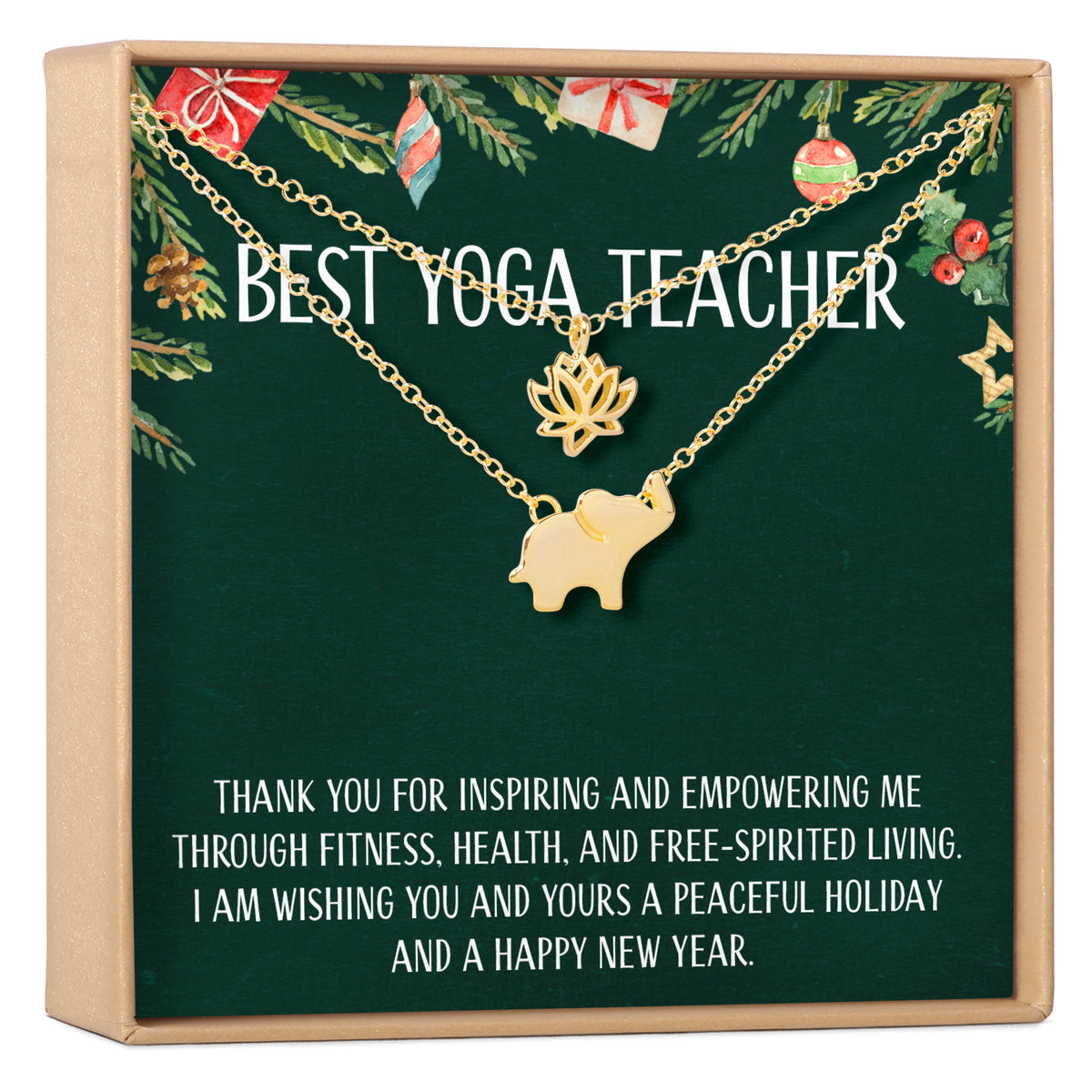 Christmas Gift for Yoga Teacher Lotus and Elephant Pendant Necklace Set