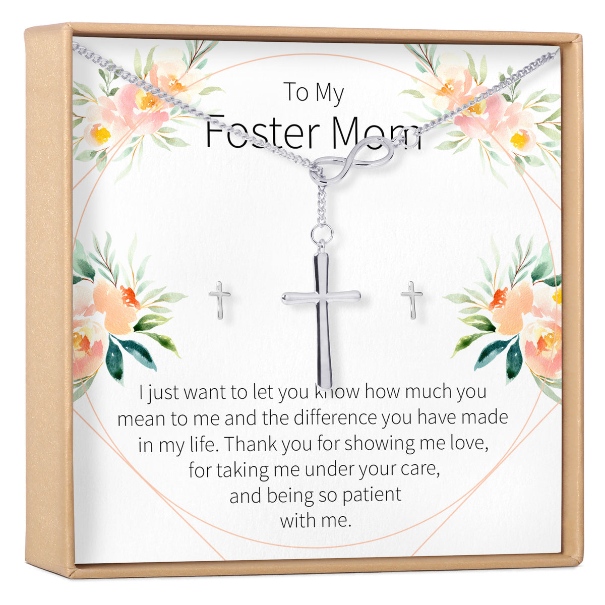 Foster Mom Cross Earring and Necklace  Jewelry Set