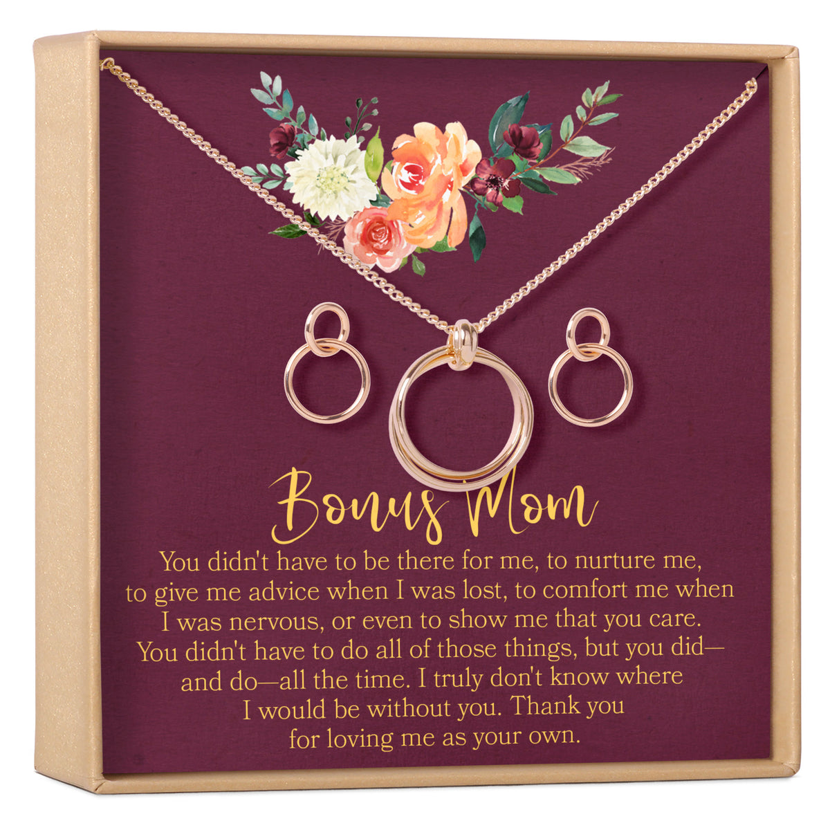 Bonus Mom Linked Circles Earring and Necklace Jewelry Set