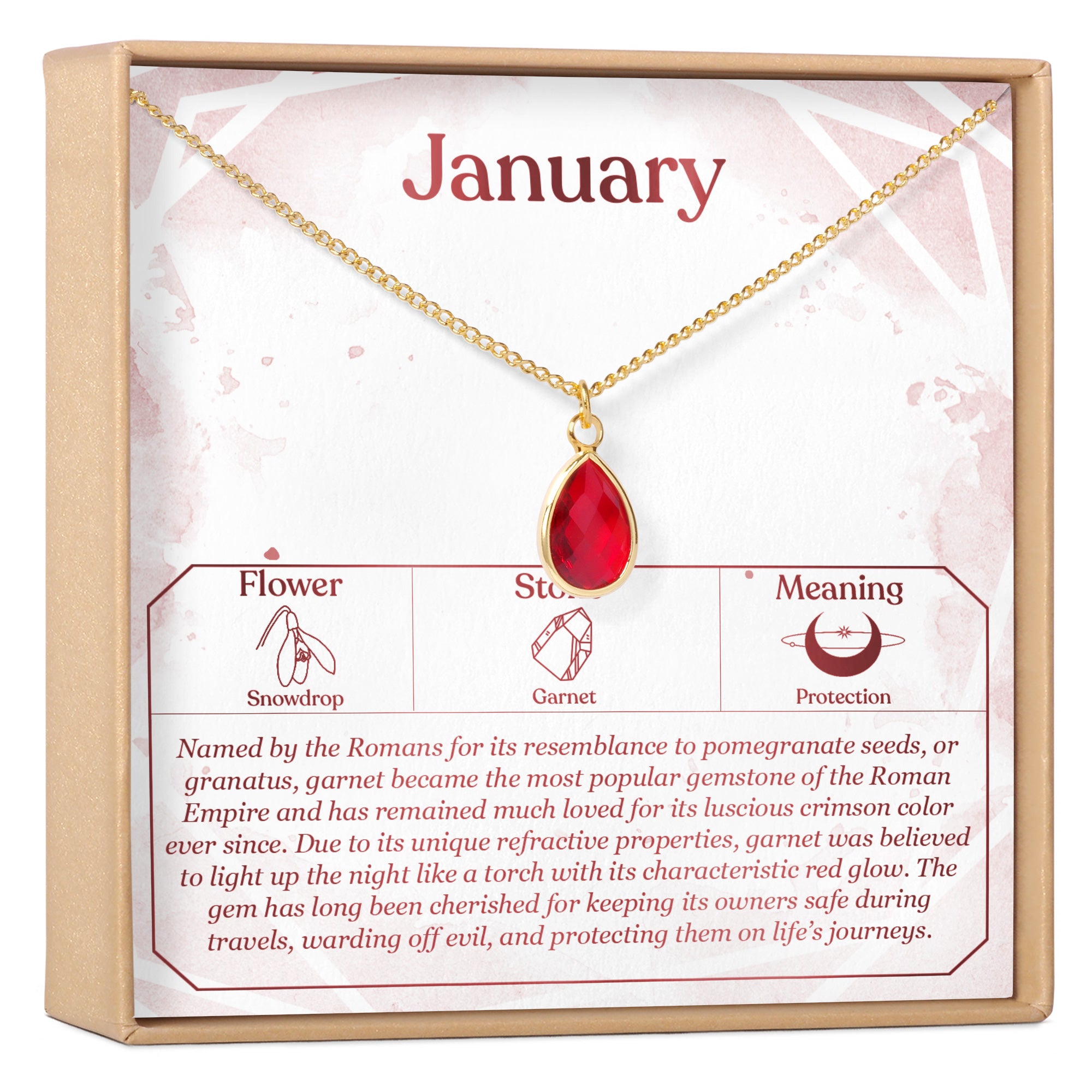January Birthday Birthstone Garnet Necklace