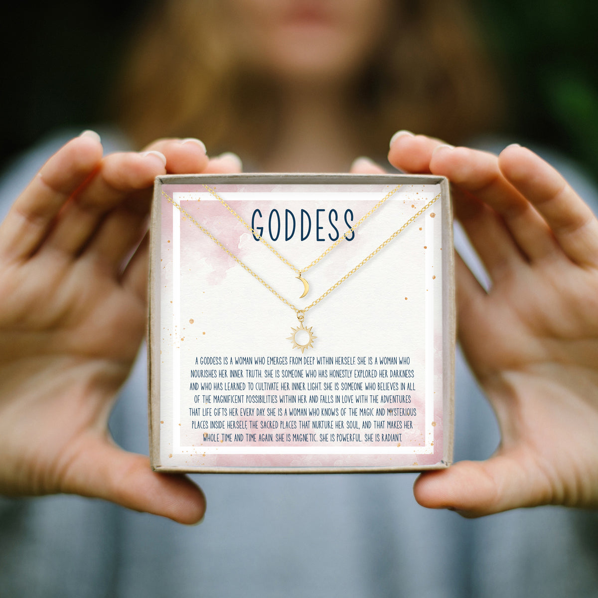 Goddess Sun and Moon Pendants Necklace Set