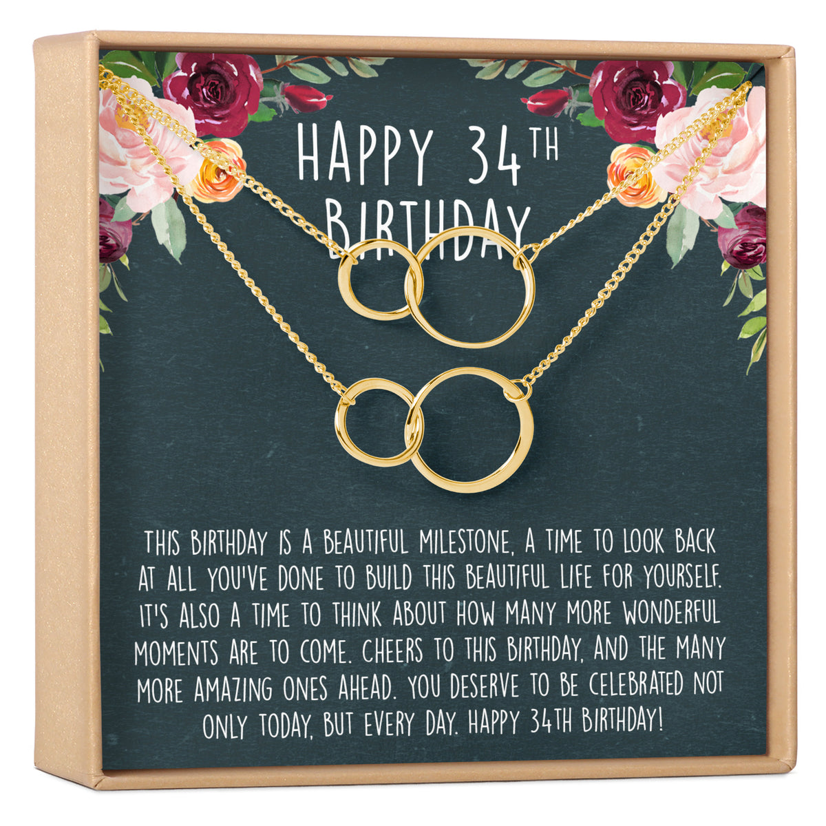 34th Birthday Necklace, Multiple Styles