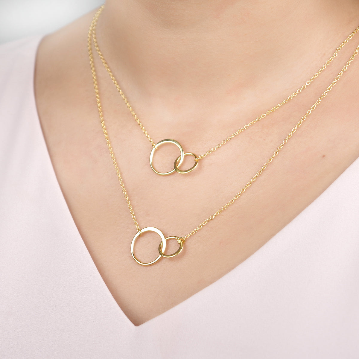 Mother &amp; Daughter Double Circles Necklace Set