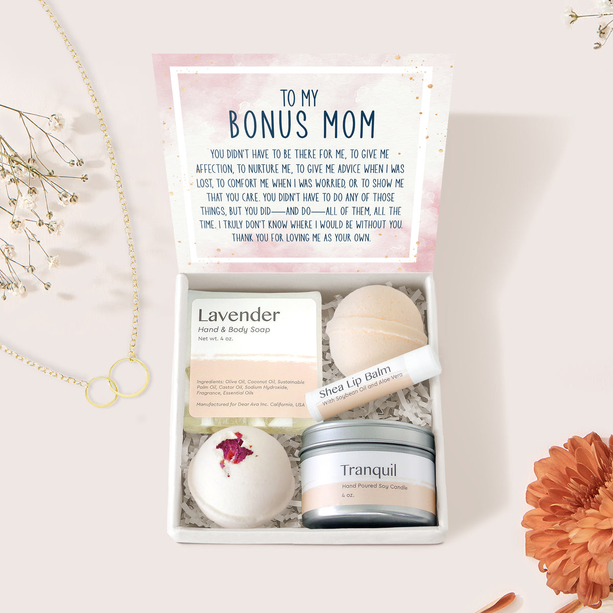 Bonus Mom Double Circle Necklace Spa Gift Box Set