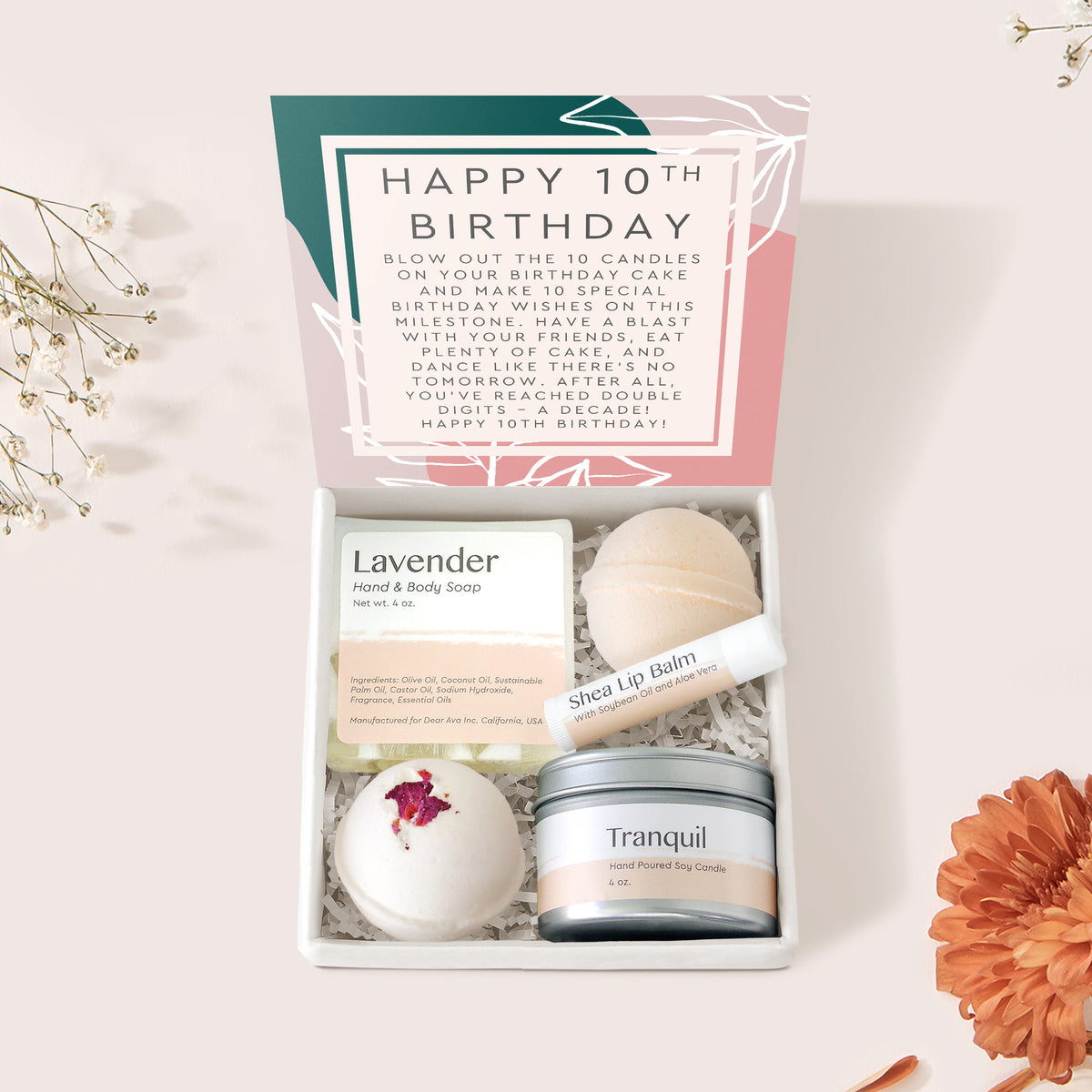 10th Birthday Gift Compass Necklace Spa Gift Box Set