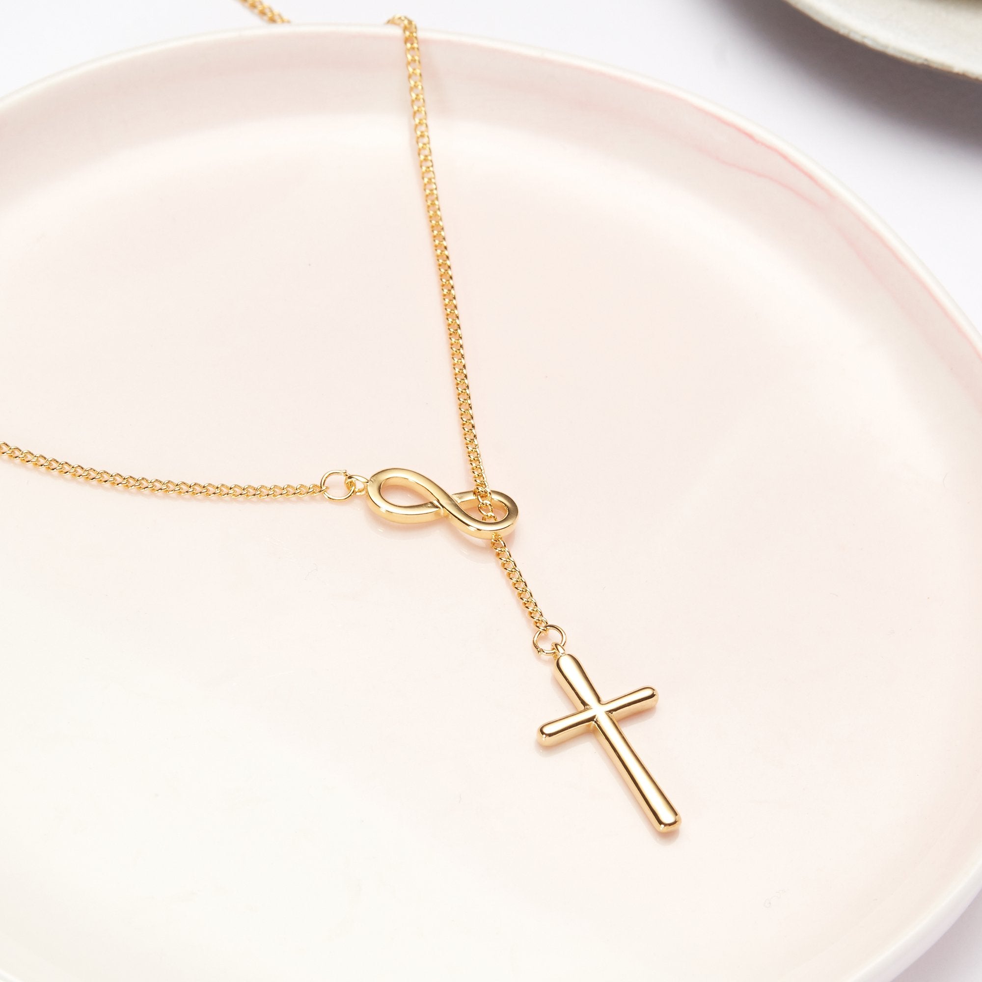 10K Gold Filled Baby Cross Necklace in a Budded Design
