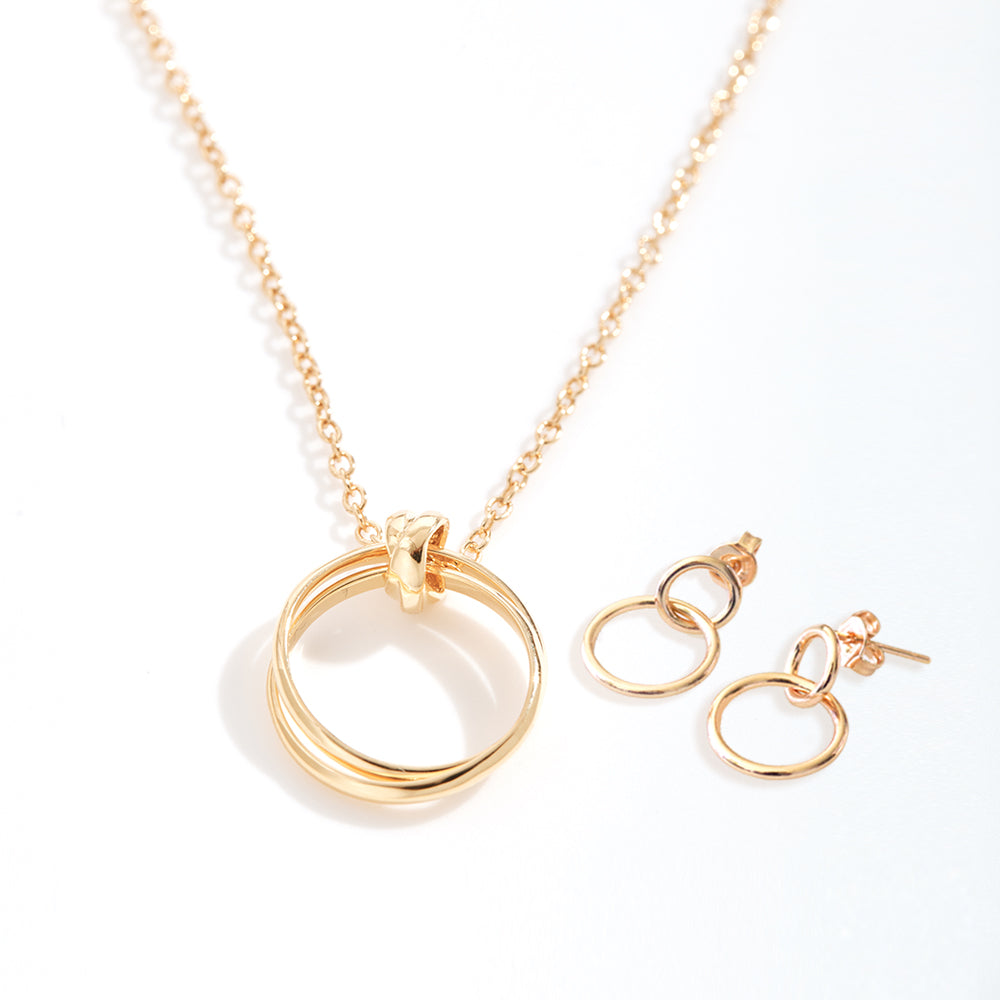 Mother Linked Circles Earring and Necklace Jewelry Set