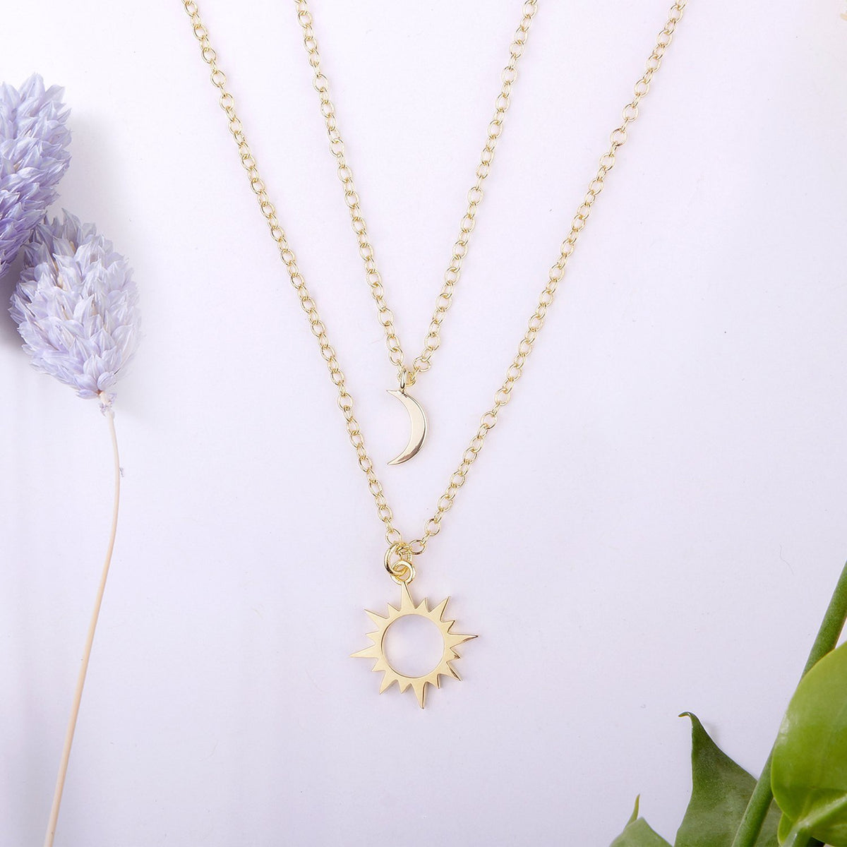 Bonus Mom Sun and Moon Pendants Necklace Set