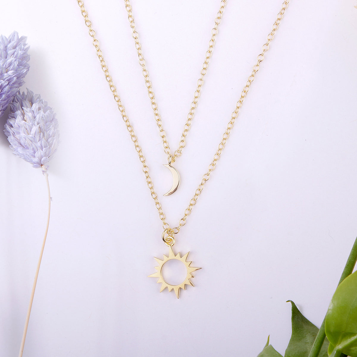 Mother &amp; Daughter Sun and Moon Pendants Necklace Set